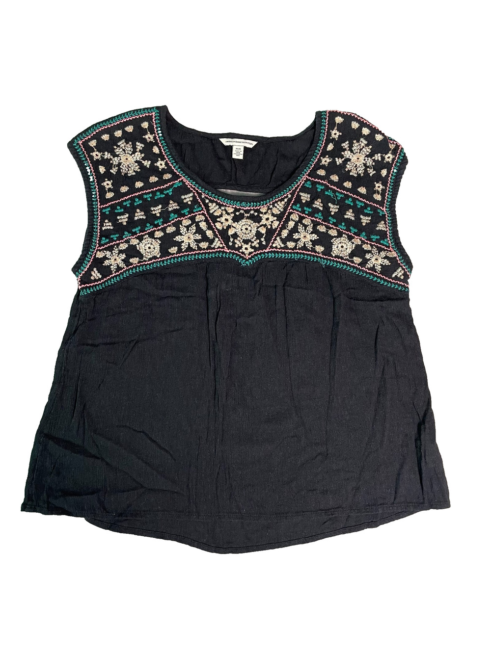 American Eagle Embroidered Shirt Womens M Sleeveless Bohemian Spring Summer